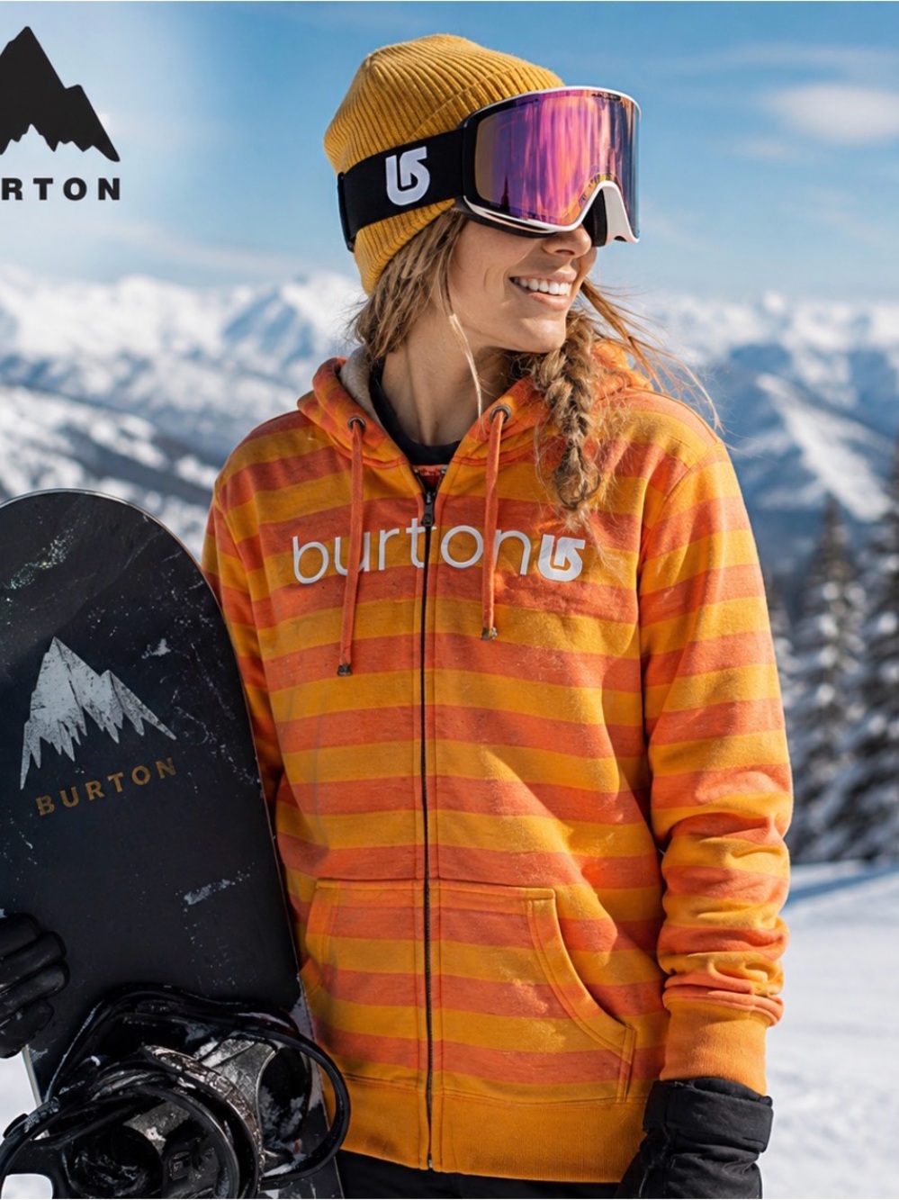 Burton Striped Zip-Up Hoodie in Yellow & Coral